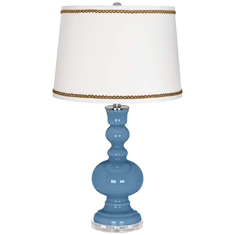 Image 1 Secure Blue Apothecary Table Lamp with Twist Scroll Trim