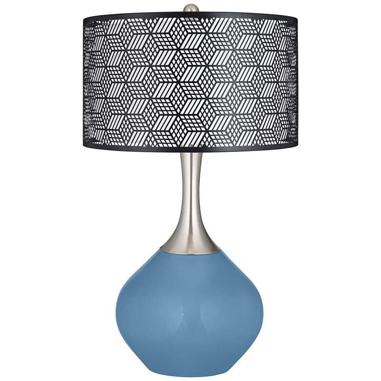 Image 1 Secure Blue Black Metal Shade Spencer Table Lamp