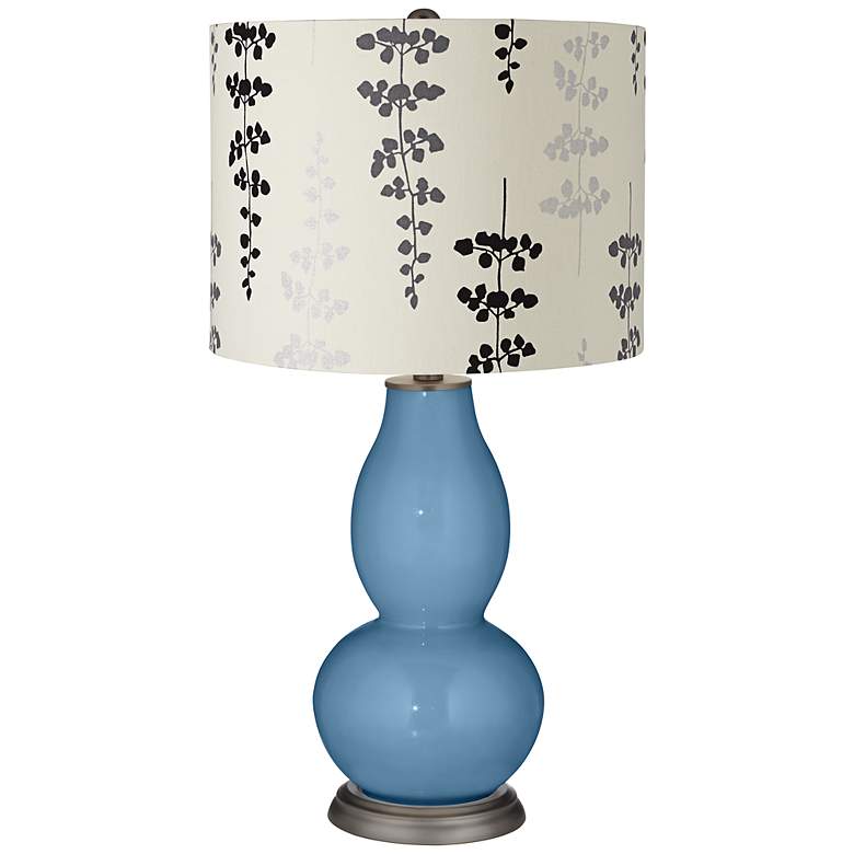 Image 1 Secure Blue Branches Drum Shade Double Gourd Table Lamp