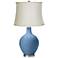 Secure Blue Creme Fabric Drum Ovo Table Lamp