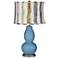 Secure Blue Double Gourd Table Lamp w/ Purple Striped Shade