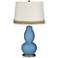 Secure Blue Double Gourd Table Lamp with Scallop Lace Trim