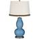 Secure Blue Double Gourd Table Lamp with Wave Braid Trim