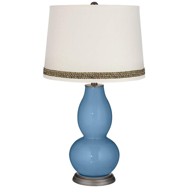 Image 1 Secure Blue Double Gourd Table Lamp with Wave Braid Trim