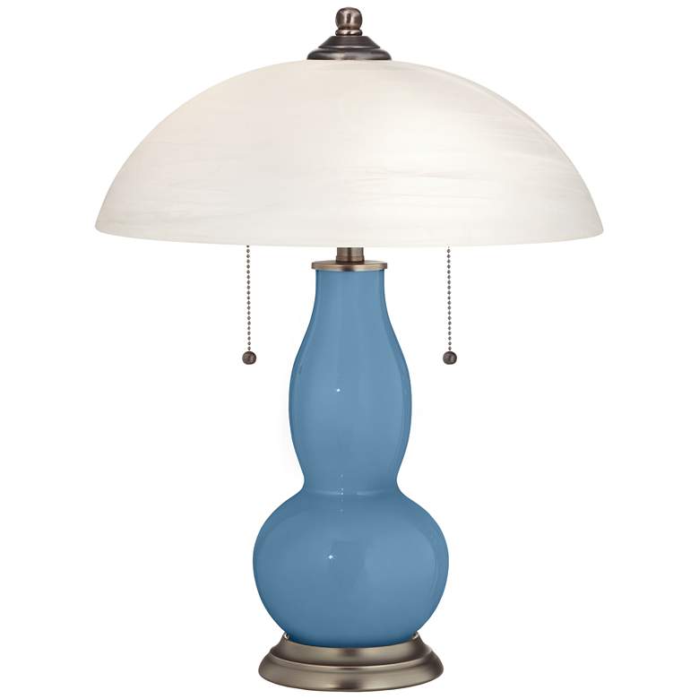 Secure Blue Gourd-Shaped Table Lamp with Alabaster Shade