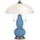Secure Blue Gourd-Shaped Table Lamp with Alabaster Shade