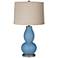 Secure Blue Linen Drum Shade Double Gourd Table Lamp