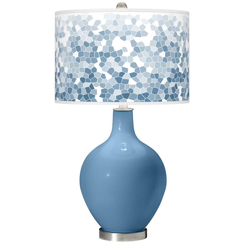 Image 1 Secure Blue Mosaic Giclee Ovo Table Lamp
