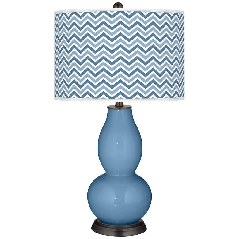 Image 1 Secure Blue Narrow Zig Zag Double Gourd Table Lamp