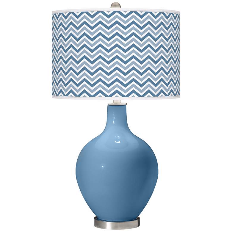 Image 1 Secure Blue Narrow Zig Zag Ovo Table Lamp