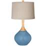 Secure Blue Natural Linen Drum Shade Wexler Table Lamp
