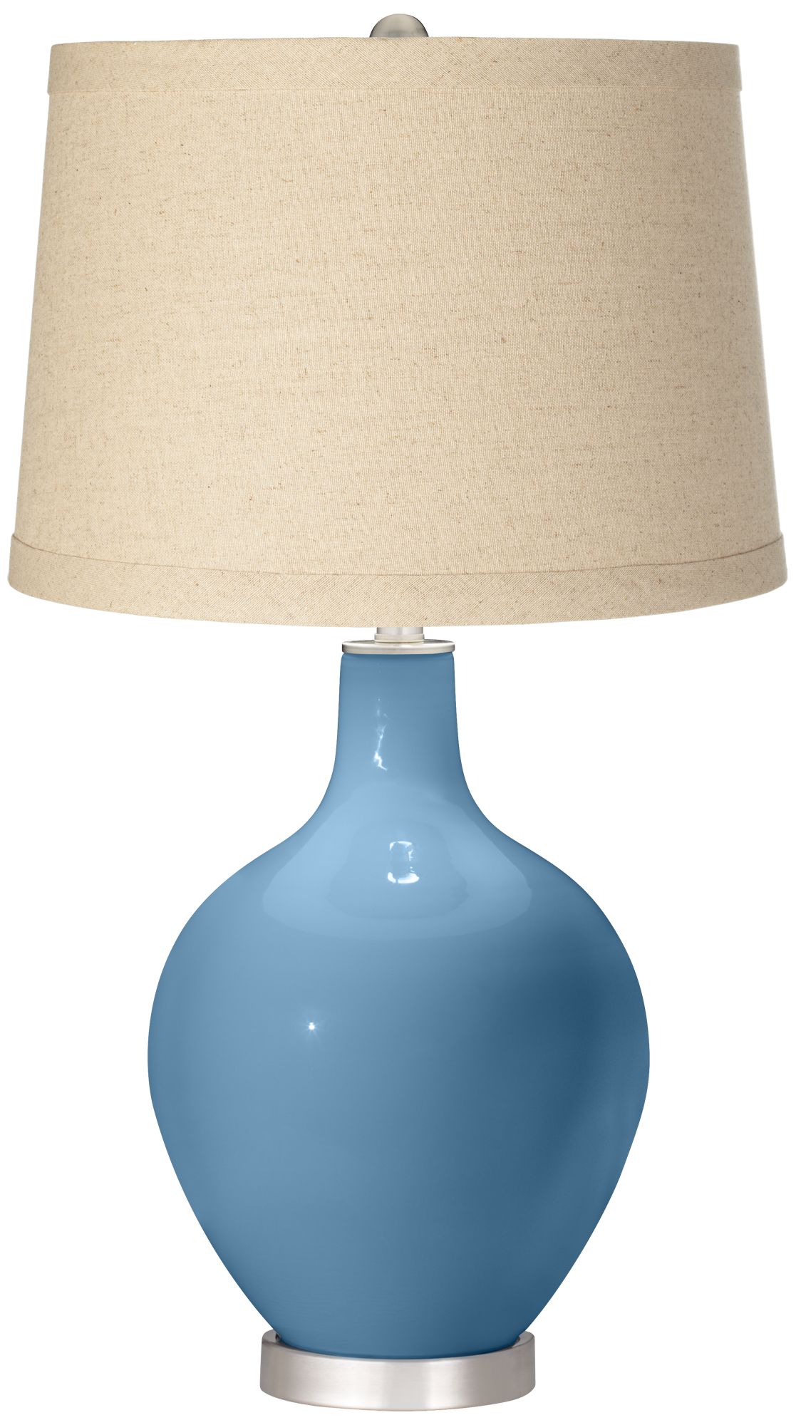 Image Secure Blue Oatmeal Linen Shade Ovo Table Lamp