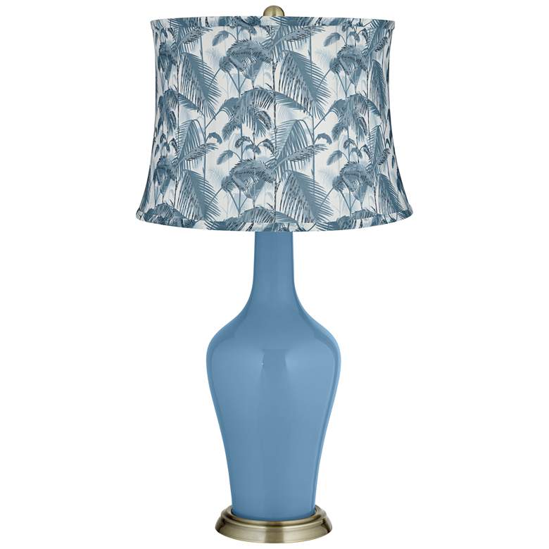 Image 1 Secure Blue Palm Tree Shade Anya Table Lamp