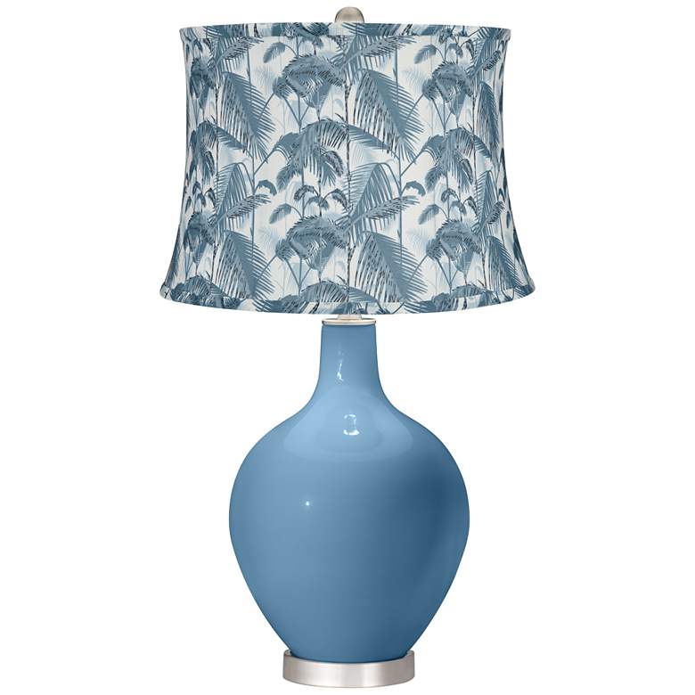 Image 1 Secure Blue Palm Tree Shade Ovo Table Lamp