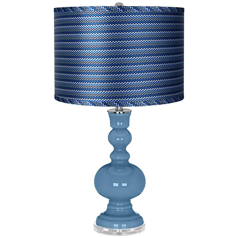 Image 1 Secure Blue - Satin Blue Zig Zag Shade Apothecary Lamp