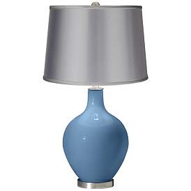 Image1 of Secure Blue - Satin Light Gray Shade Ovo Table Lamp