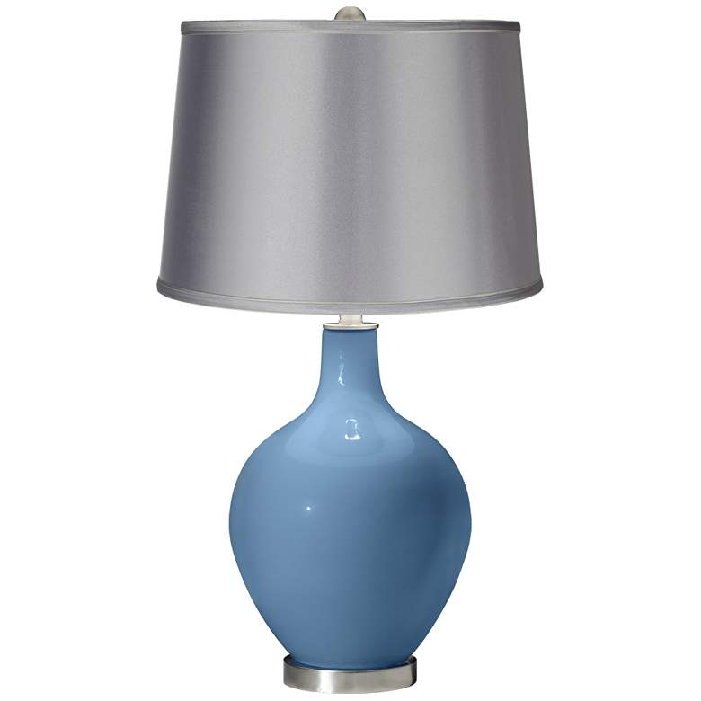 Image 1 Secure Blue - Satin Light Gray Shade Ovo Table Lamp