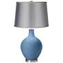 Secure Blue - Satin Light Gray Shade Ovo Table Lamp