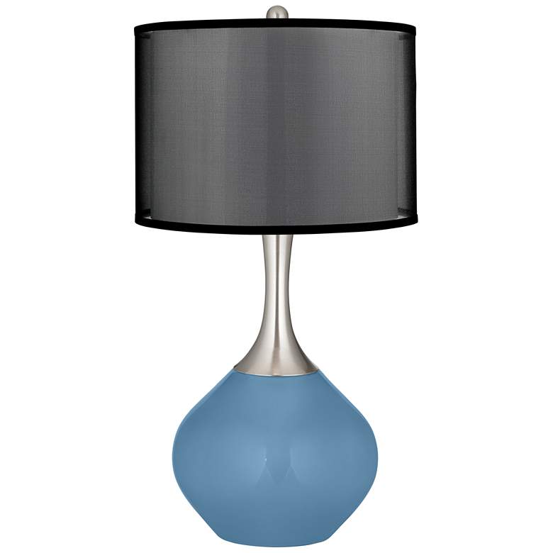 Image 1 Secure Blue Spencer Table Lamp with Organza Black Shade