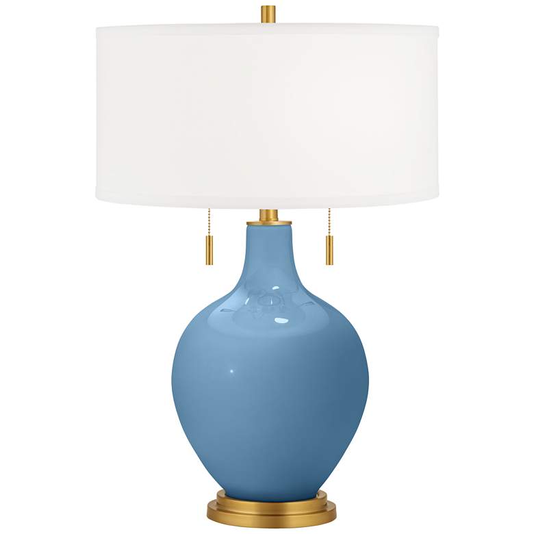Image 2 Secure Blue Toby Brass Accents Table Lamp with Dimmer
