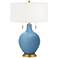 Secure Blue Toby Brass Accents Table Lamp with Dimmer