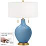 Secure Blue Toby Brass Accents Table Lamp with Dimmer