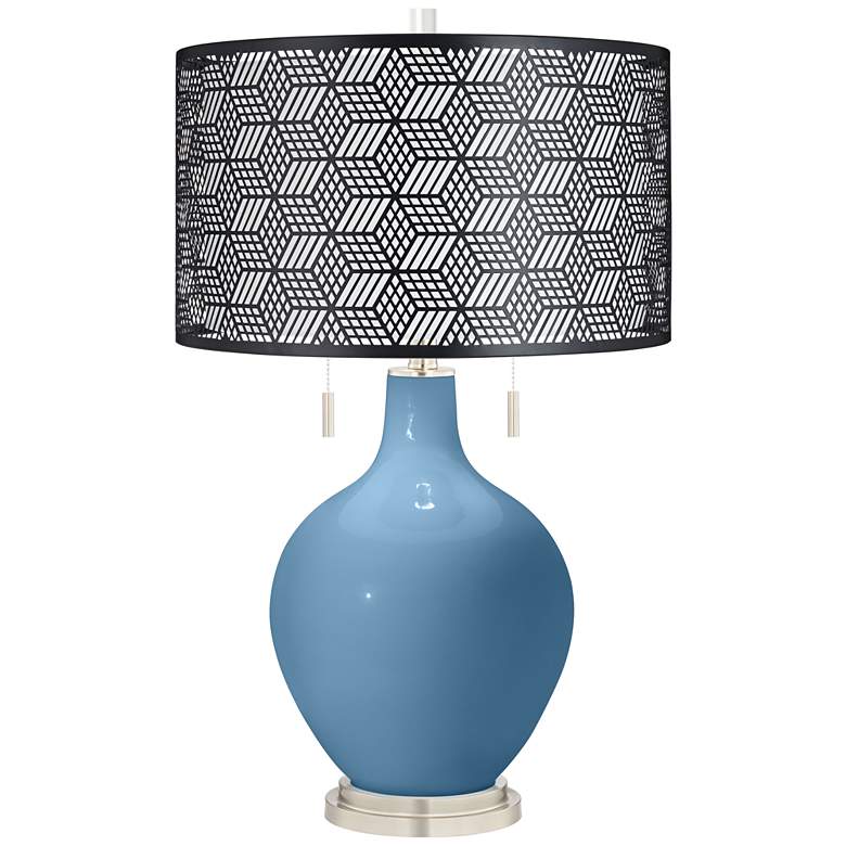 Image 1 Secure Blue Toby Table Lamp With Black Metal Shade