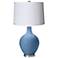 Secure Blue White Pleated Shade Ovo Table Lamp