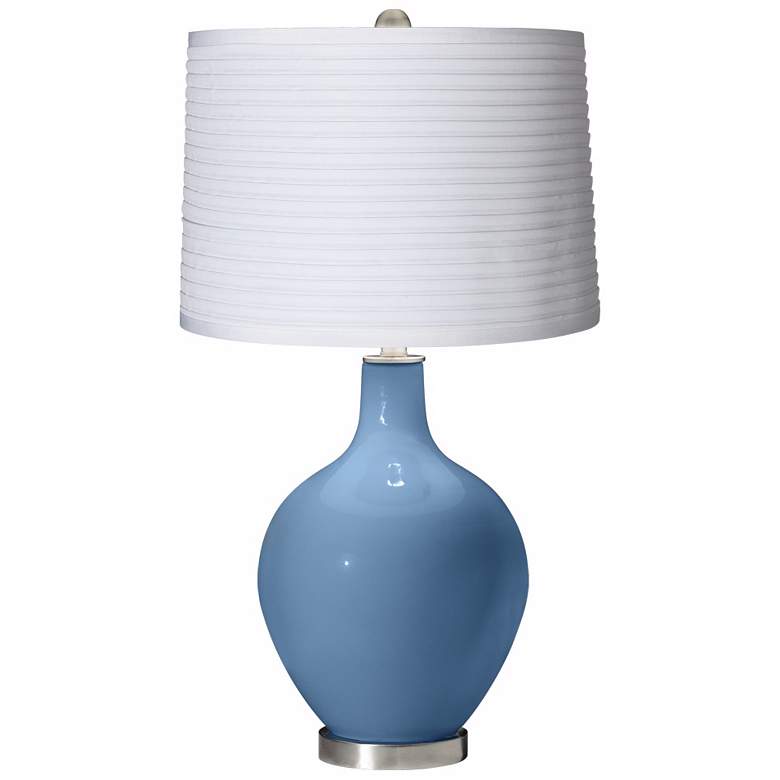 Image 1 Secure Blue White Pleated Shade Ovo Table Lamp