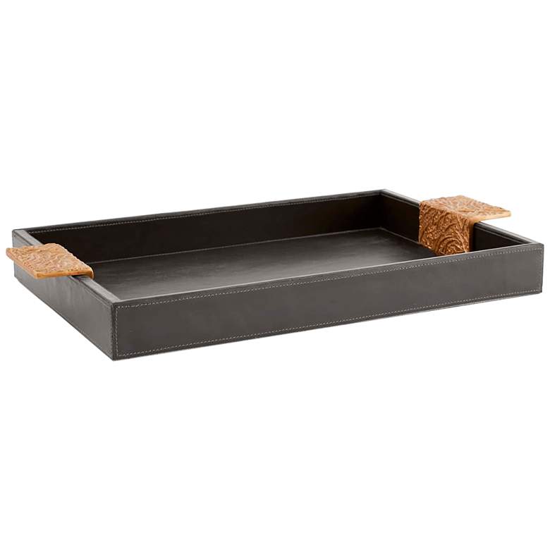 Image 1 Sedford Graphite Leather Rectangular Tray with Handles