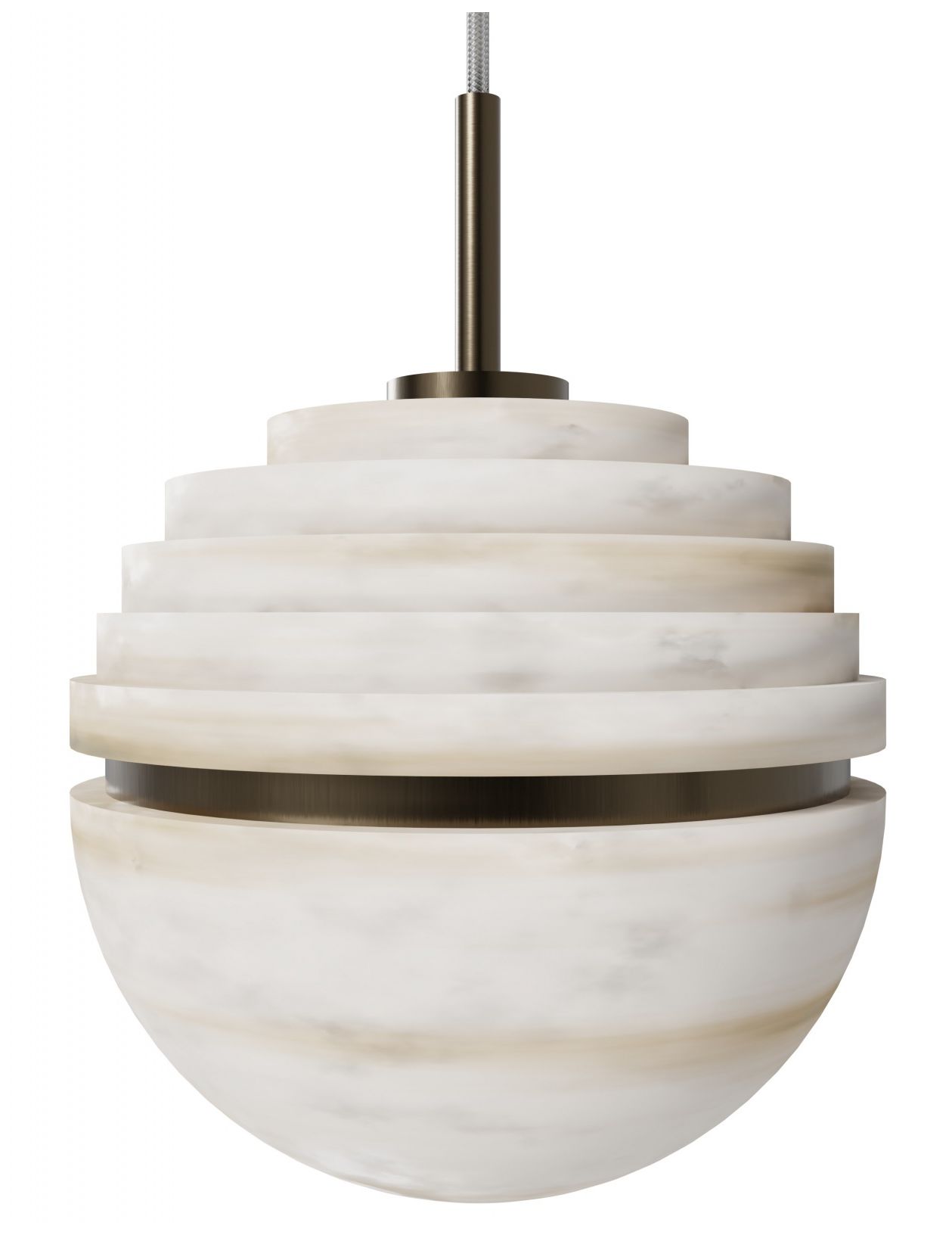 Image 2 Sedona 1-Light 5"W Round Ribbed Alabaster Pendant in Aged Brass more views