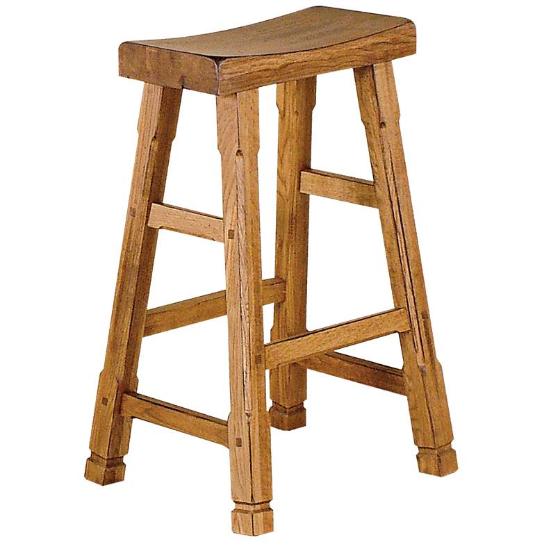 Image 1 Sedona 30 inch Rustic Oak Wood Saddle Seat Bar Stool