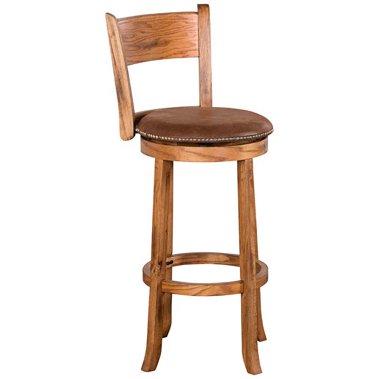 Image 1 Sedona 30" Rustic Oak Wood Swivel Barstool