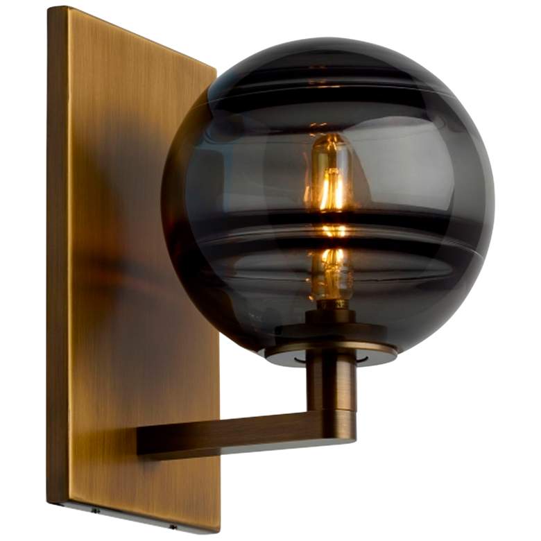 Image 1 Sedona 9" High Aged Brass with Smoke Glass Wall Sconce