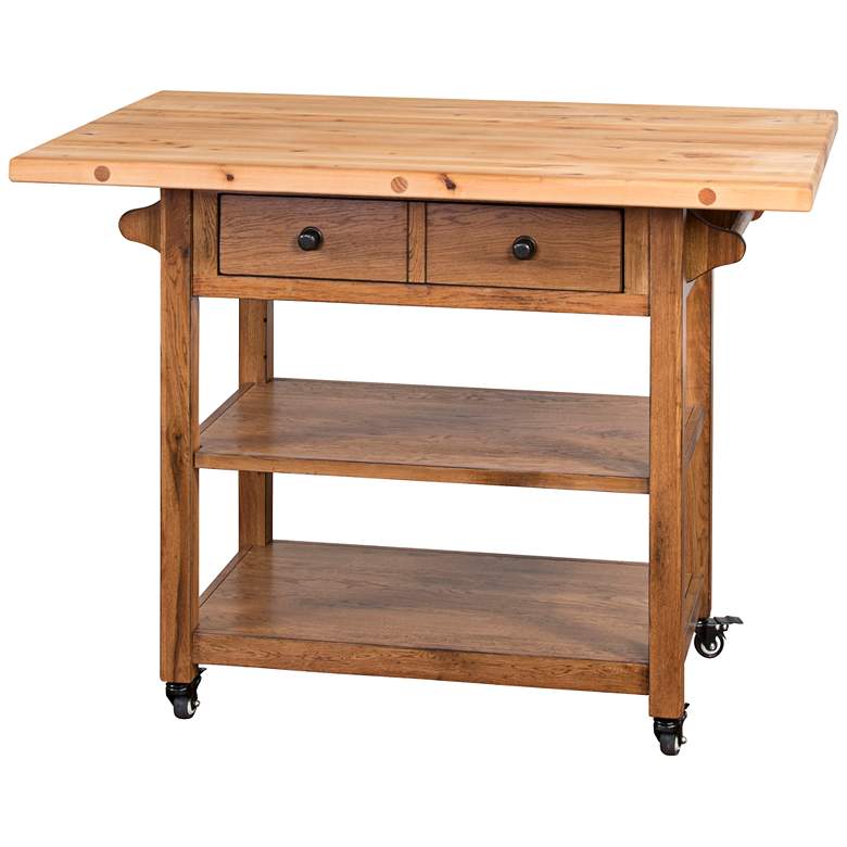 Image 1 Sedona Rustic Oak Wood 2-Shelf Drop Leaf Table
