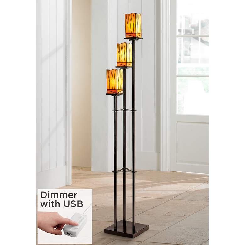 Image 1 Sedona Tiffany-Style 3-Tier Floor Lamp with USB Dimmer