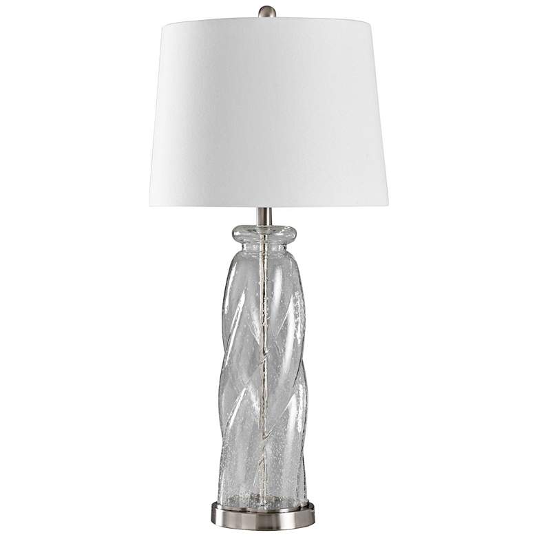Image 1 Seeded Clear Glass Table Lamp with White Styrene Shade