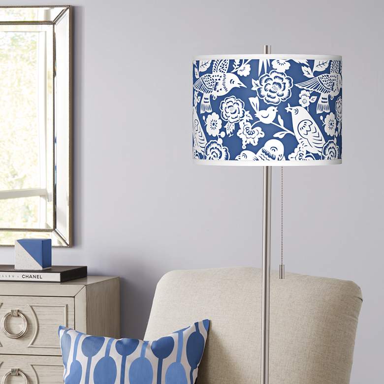 Image 1 Seedling by Thomas Paul 62" Aviary Shade Nickel Pull Chain Floor Lamp