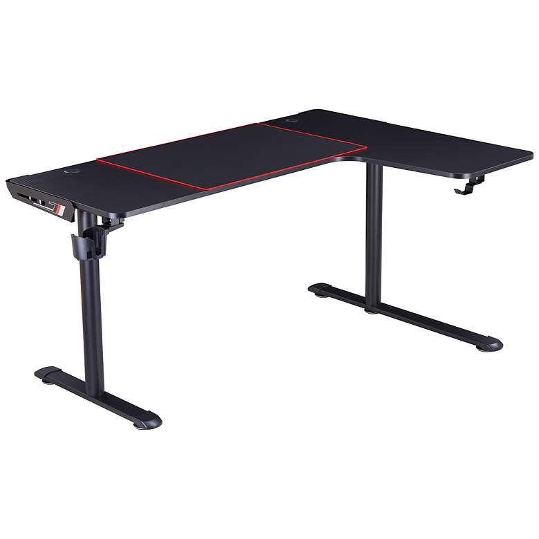Image 1 Seelly 65"W Black Metal Gaming Desk with Built-in Outlets