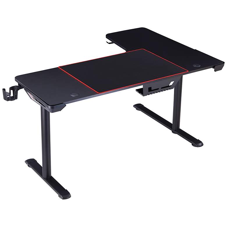 Image 6 Seelly 65"W Black Metal Gaming Desk with Built-in Outlets more views