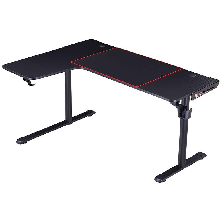 Image 7 Seelly 65"W Black Metal Gaming Desk with Built-in Outlets more views