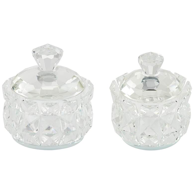 Image 1 Seely Round Clear Glass Jewelry Boxes with Lid Set of 2