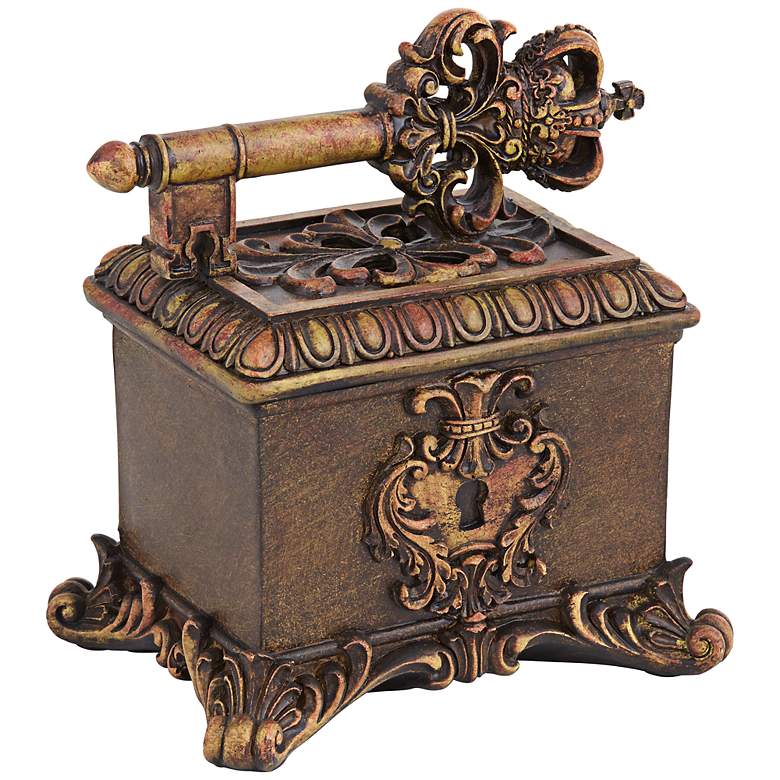 Image 2 Segreto 7 1/2 inch Wide Copper Bronze Royal Key Decorative Box