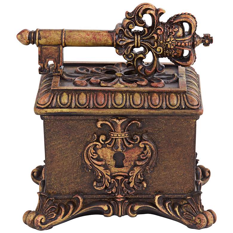 Image 3 Segreto 7 1/2 inch Wide Copper Bronze Royal Key Decorative Box more views