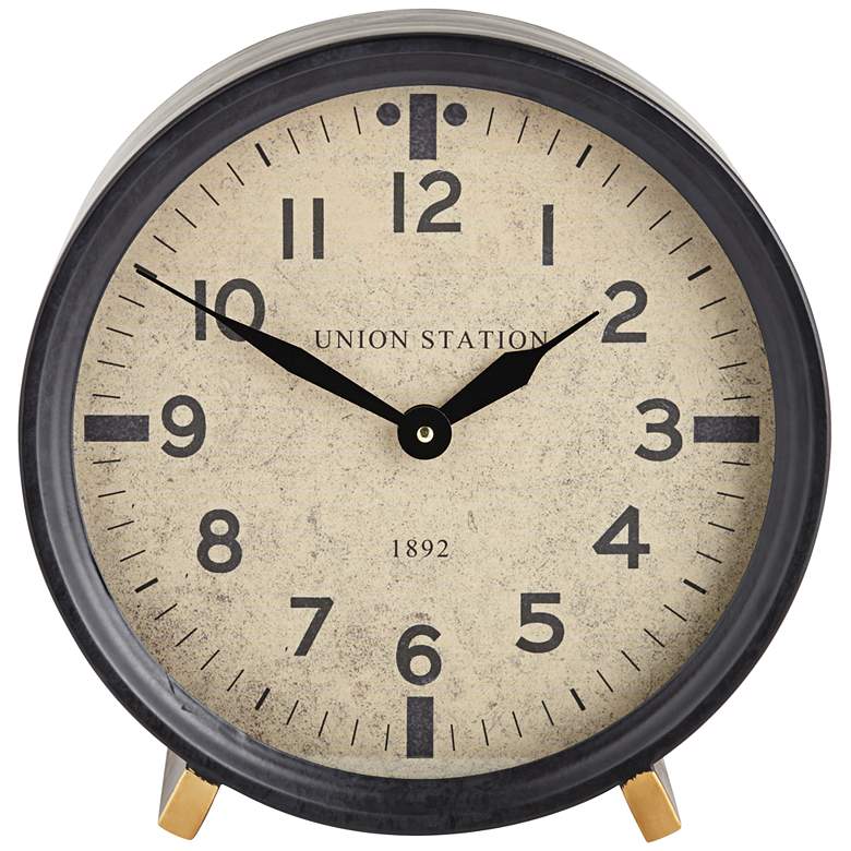 Image 1 Seigel Matte Black 11 3/4" Wide Round Table Clock