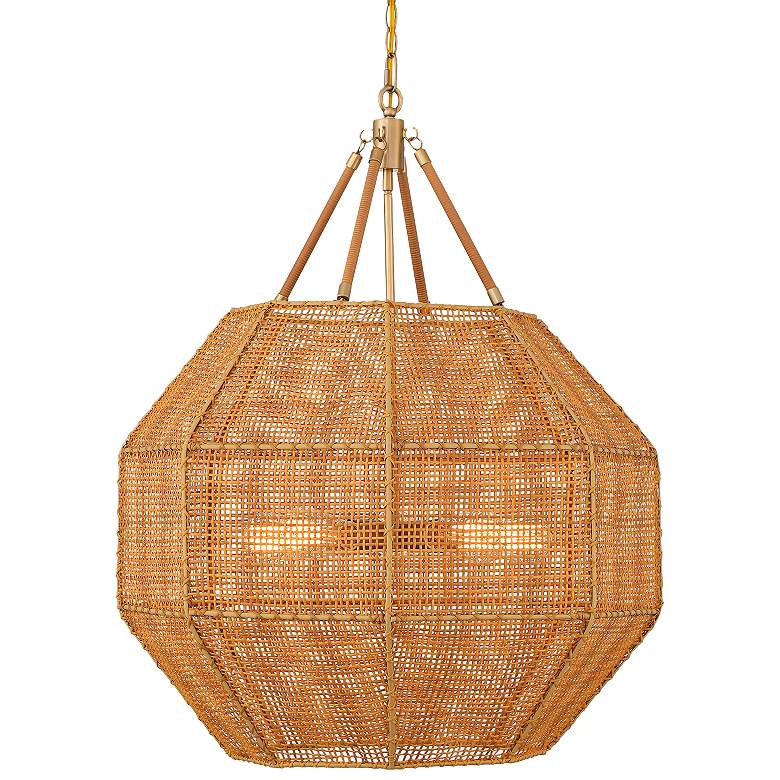 Image 1 Selby 25" Wide Burnished Brass and Rattan 5-Light Pendant