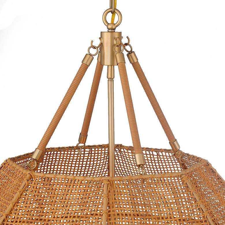 Image 3 Selby 25" Wide Burnished Brass and Rattan 5-Light Pendant more views