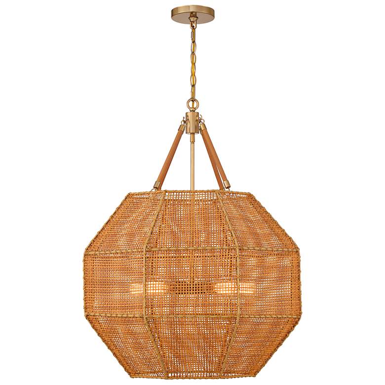 Image 4 Selby 25" Wide Burnished Brass and Rattan 5-Light Pendant more views