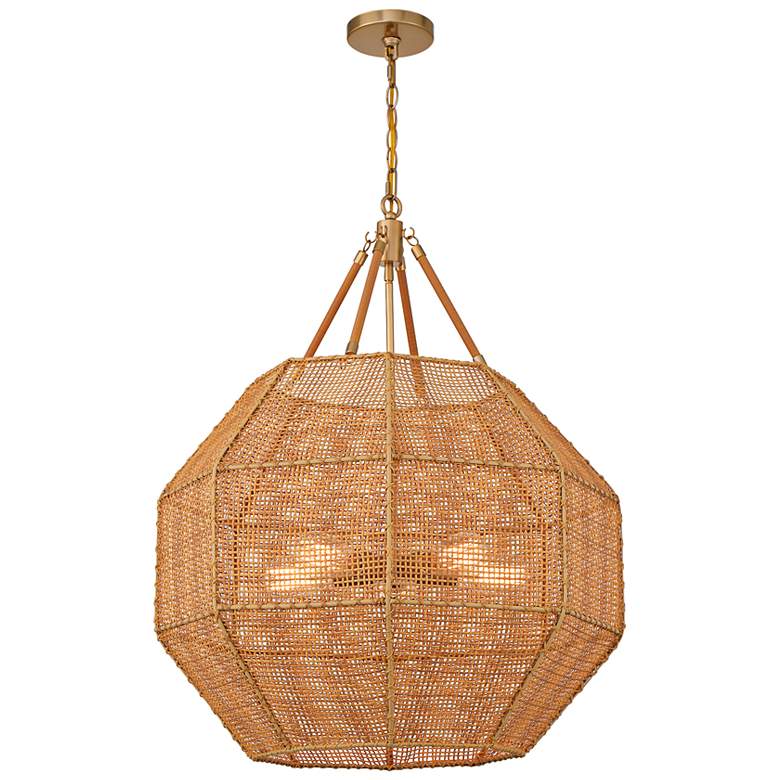 Image 6 Selby 25" Wide Burnished Brass and Rattan 5-Light Pendant more views