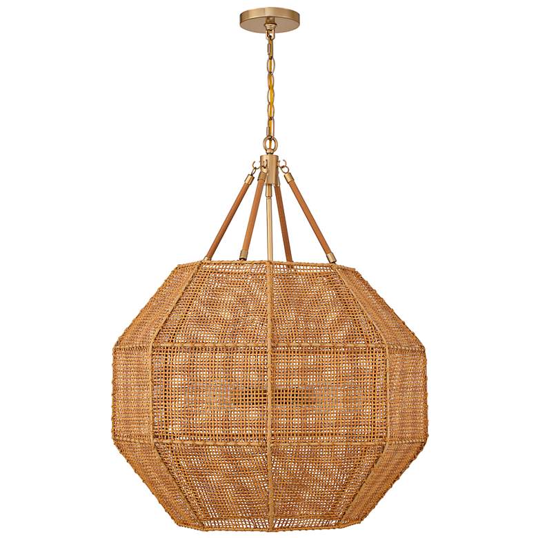 Image 7 Selby 25" Wide Burnished Brass and Rattan 5-Light Pendant more views